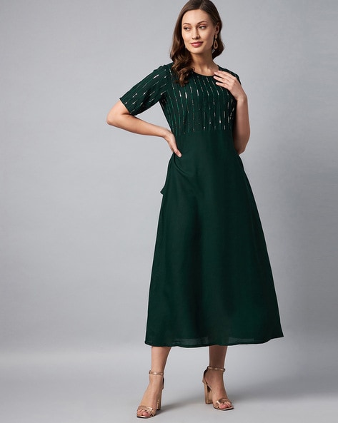 Buy Women A-line Dark Blue, Light Blue, Green Dress (L) at Amazon.in