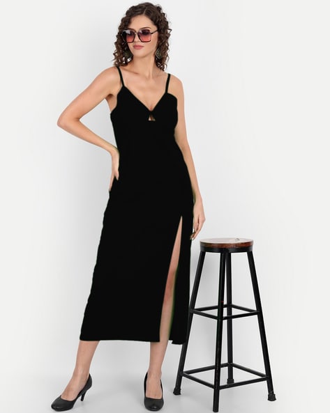 Black cheap slit dress