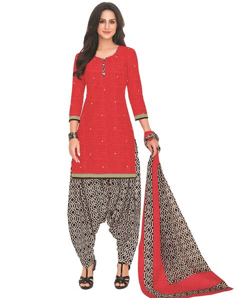 Geometric Pattern Unstitched Dress Material Price in India
