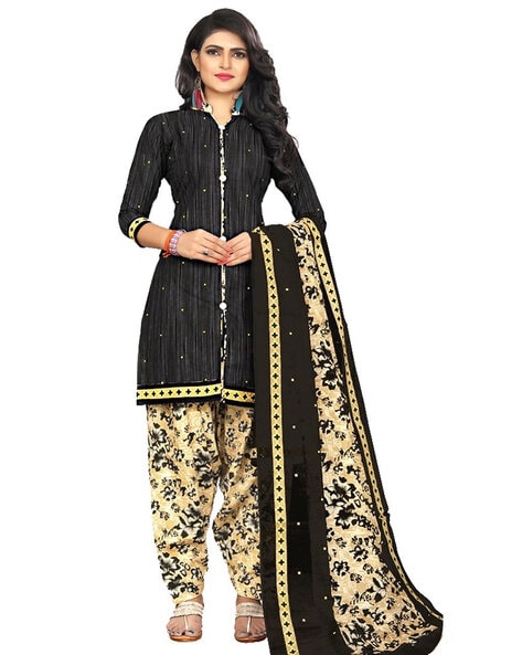 Floral Print Un-stitched Dress Material Price in India