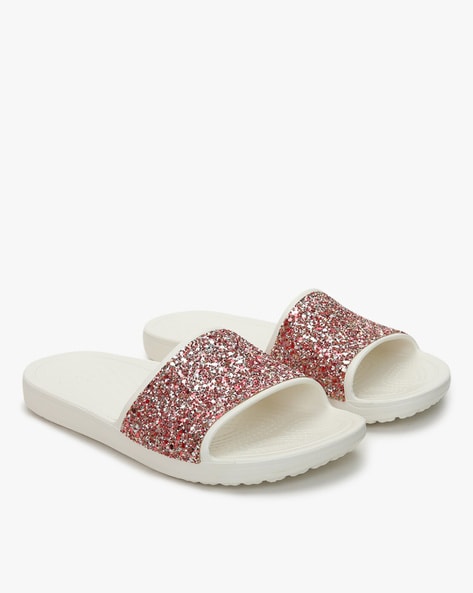 White best sale glitter slides