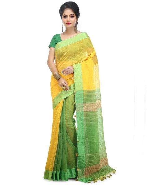 Buy Angoshobha Free Size Women Yellow Solid Khadi Cotton Handloom Saree  With Blouse Online at Best Prices in India - JioMart.