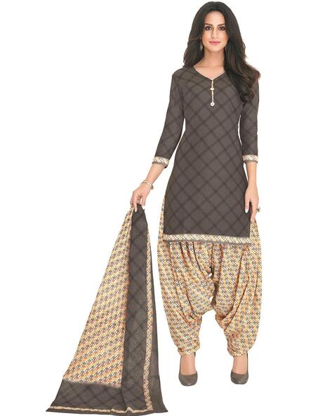 Geometric Pattern Unstitched Dress Material Price in India