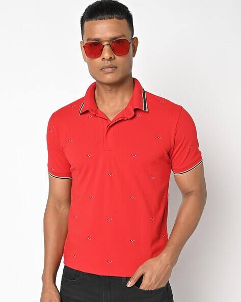 MUFTI Printed Slim Fit Polo T-shirt with Contrast Tipping