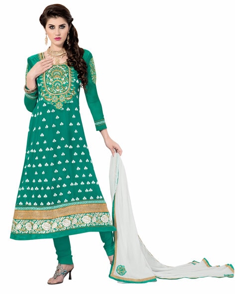 Floral Semi-stitched Anarkali Dress Material Price in India
