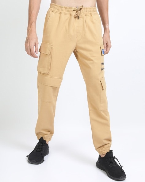 Yellow Drawstring Pockets Cargo Pants