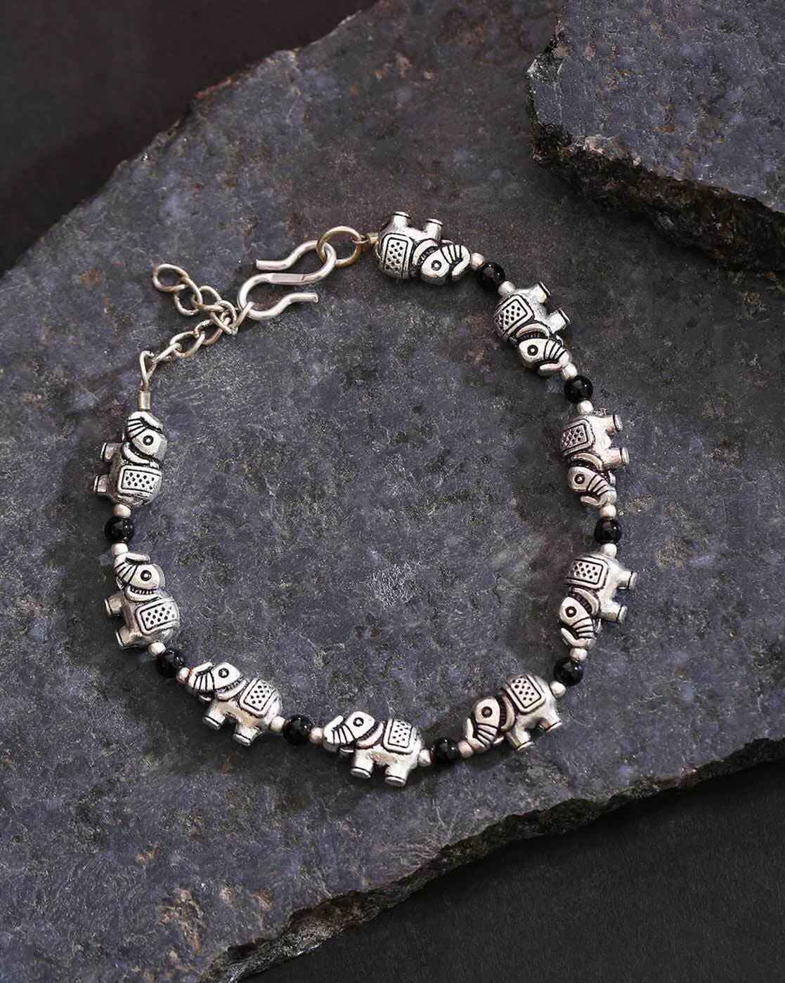 Priyaasi Elephant Embellished Adjustable Bracelet For Women (Silver-Toned, FS)