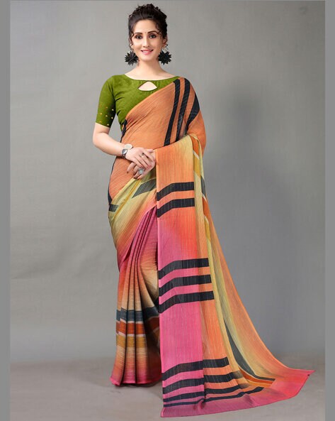 Buy Wedding Wear Saree - Designer Multicolor Orange & Pink Silk Saree –  Empress Clothing