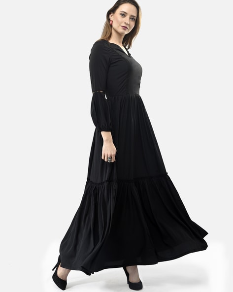 Buy Black Embroidered Long Dress Online - Aarke India Store View