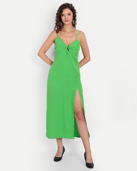 Buy GREEN HIGH-SLIT MAXI DRESS for Women Online in India