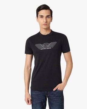 Buy EMPORIO ARMANI Logo Print Crew-Neck T-Shirt | Black Color Men | AJIO  LUXE