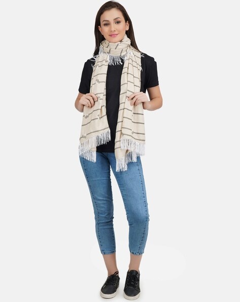 Striped Scarf with Tassels Price in India