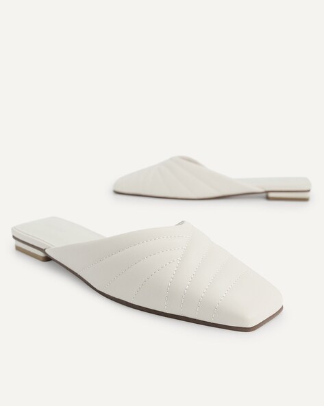 Quilted white mules hot sale