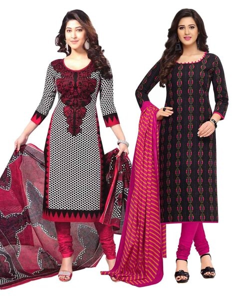 Pack of 2 Polka-Dot Print Unstitched Dress Material Price in India