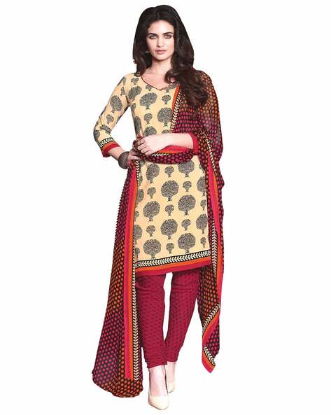 Block Print Unstitched Dress Material Price in India