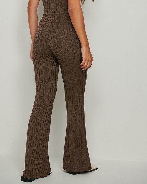 Ribbed Flared Pants with Drawstring Waist