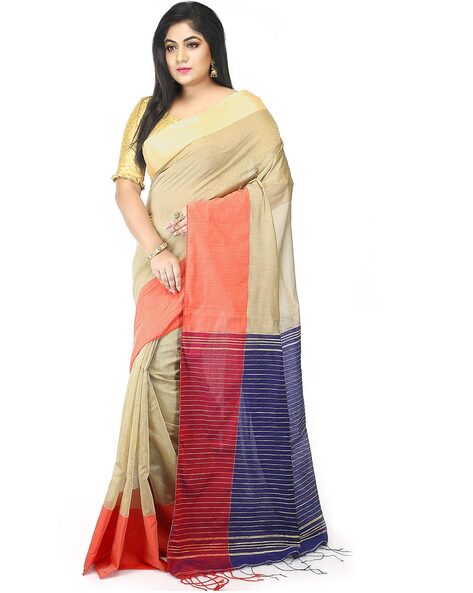 100% pure handloom tant cotton Pure Handloom Bengal Cotton Tant Saree with  Checks, 5.30 MTR (Without blouse)., Hand Made at Rs 1399/piece in Hyderabad