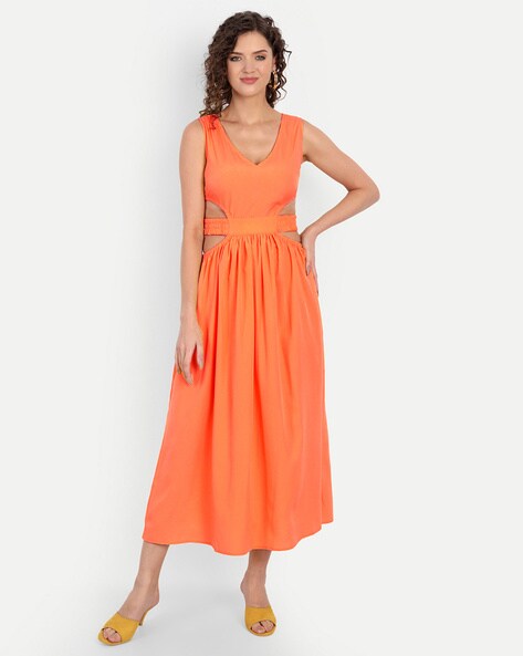 Sexy Deep V-Neck Chiffon A-Line Orange Long Prom Dress.DB10046 –  DaintyBridal
