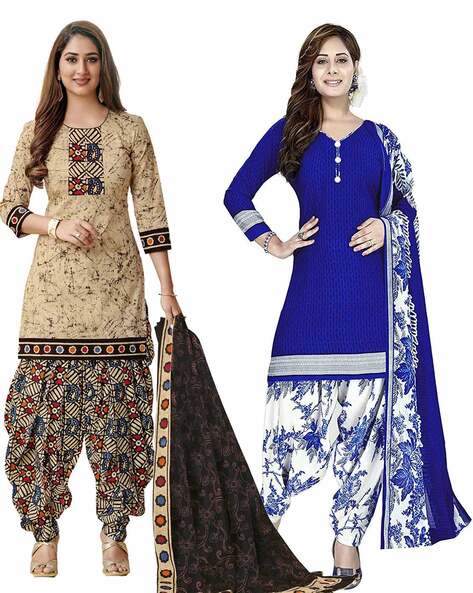Pack of 2 Unstitched Dress Material with Floral Print Price in India