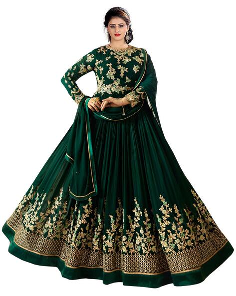 Embellished Semi-Stitched Anarkali Dress Material Price in India