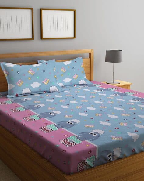 KLOTTHE Graphic Printed Cotton King Bedsheet With 2 Pillow Covers