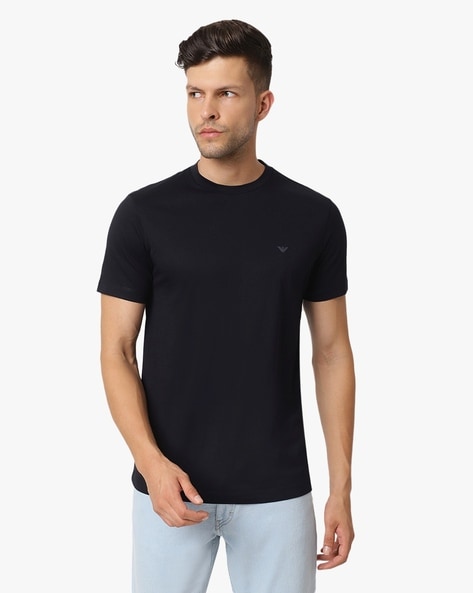 Buy EMPORIO ARMANI Crew-Neck Cotton T-shirt | Black Color Men | AJIO LUXE