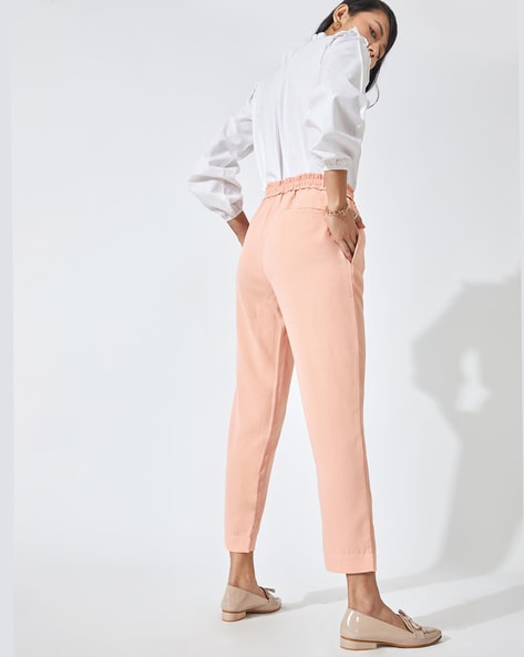 Buy online Pink Solid Tapered Pant from Skirts, tapered pants