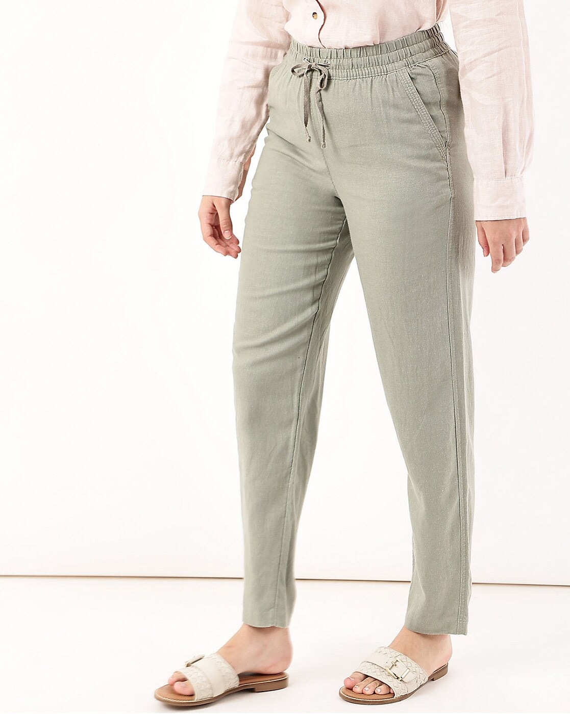 FableStreet Bottoms Pants and Trousers  Buy FableStreet Linen Elasticated  Straight Fit Pants  Beige Online  Nykaa Fashion
