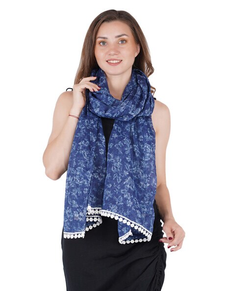 Floral Print Stole with Pom-Pom Price in India