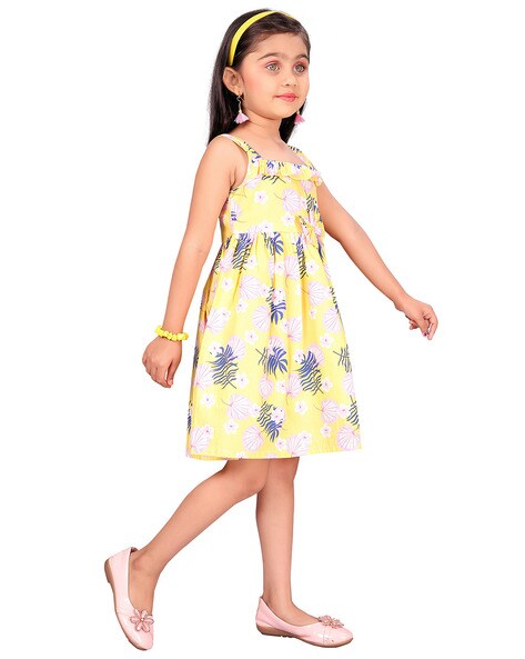 Buy Toddler Infant Baby Girl Dress Floral Ruffle Flare 3/4 Sleeve Yellow  Skirt Fall Clothes Set (4-5 Years, Yellow) at Amazon.in