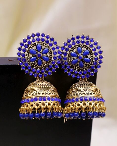 Royal Blue Jhumka Earrings,gold Pearl Jhumkas,ethnic Jewelry,indian Small  Jhumkis,traditional Jewelry by TANEESI - Etsy