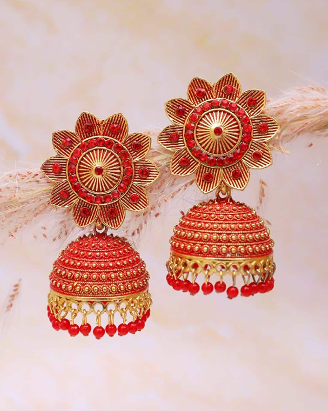 Traditional Red and White Stone Jhumka - Arshis - Buy Traditional and  Fashion south India Jewels