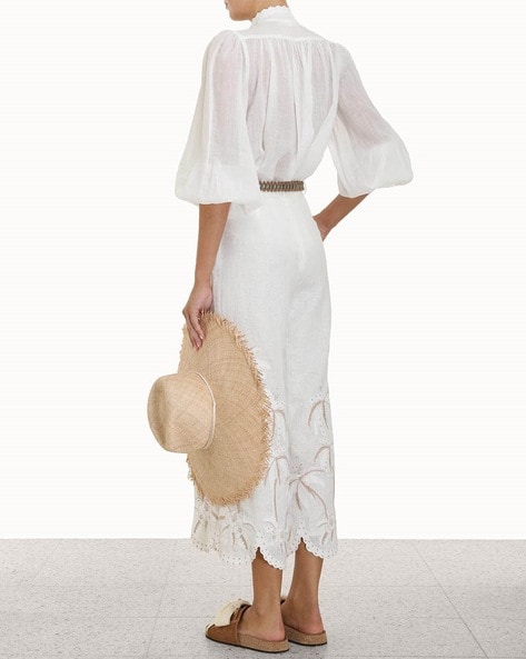 Buy Zimmermann Lyre Straight Fit Embroidered Pants with Belt, White Color  Women