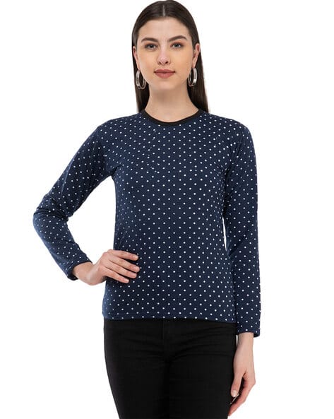 Buy Navy white Tshirts for Women by INDIWEAVES Online