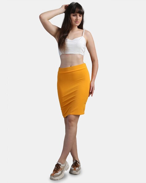 Solid Flared Pencil Skirt