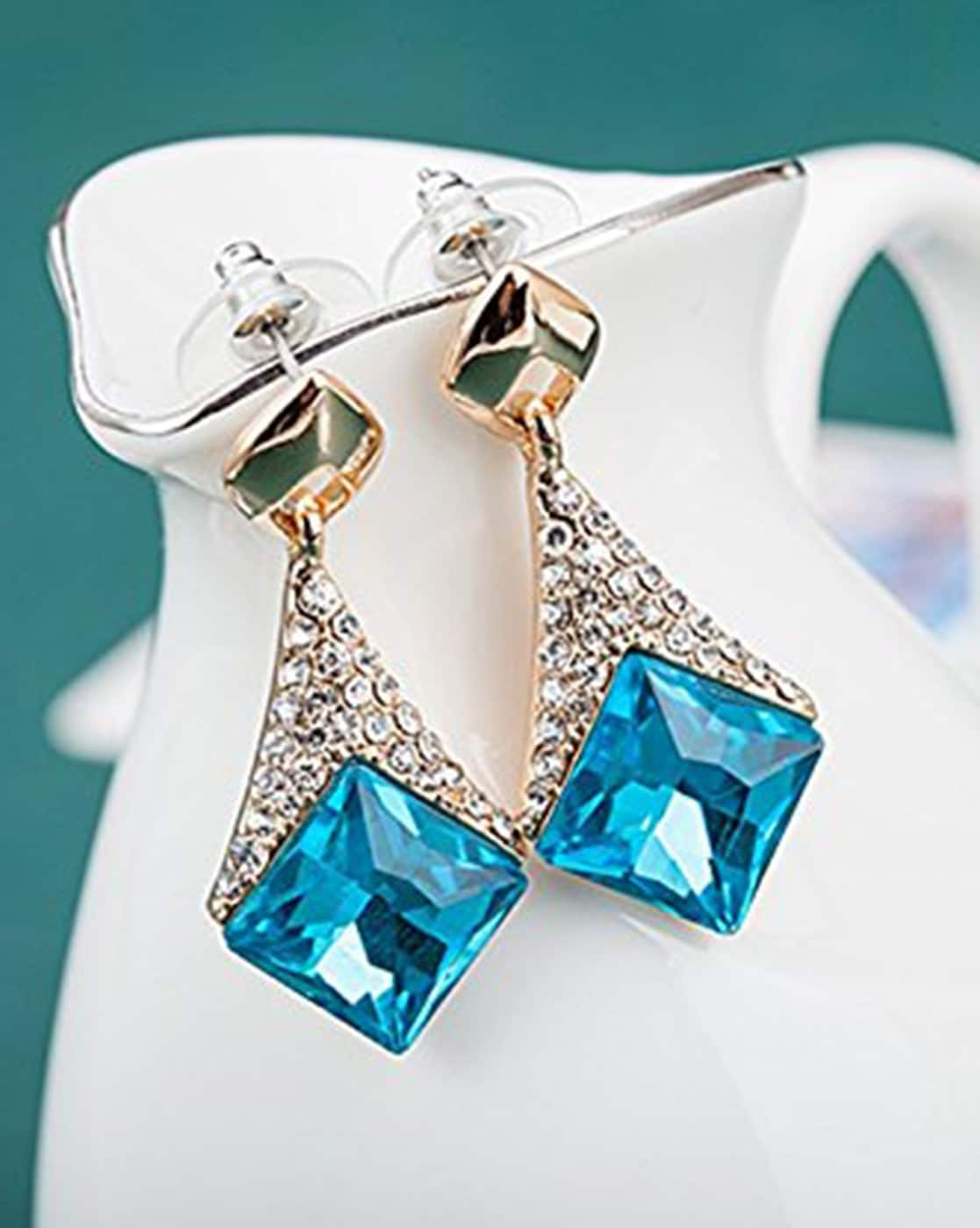 Teal Blue Color Druzy Stone Amrapali Earrings (AMPE281TBLU)