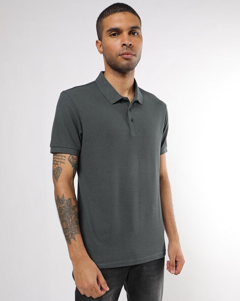 Men's waffle sale knit polo shirt