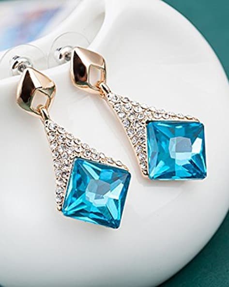 Blue Outer Ring Ceramic Diamond Earrings