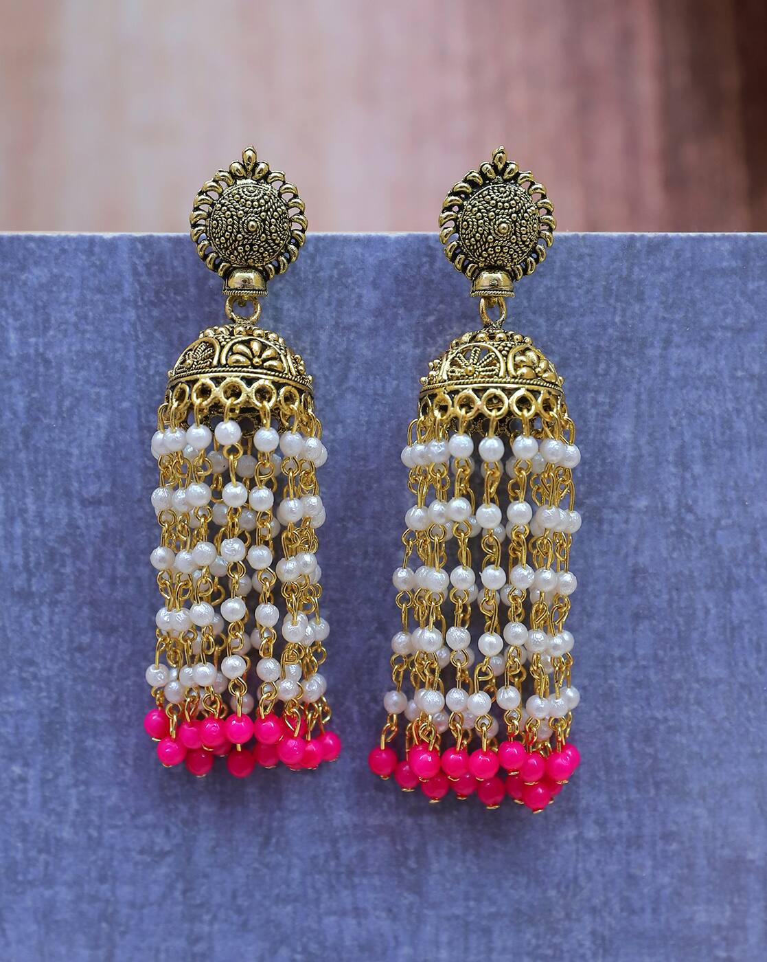 Jhumka Earrings with Pearl Beads
