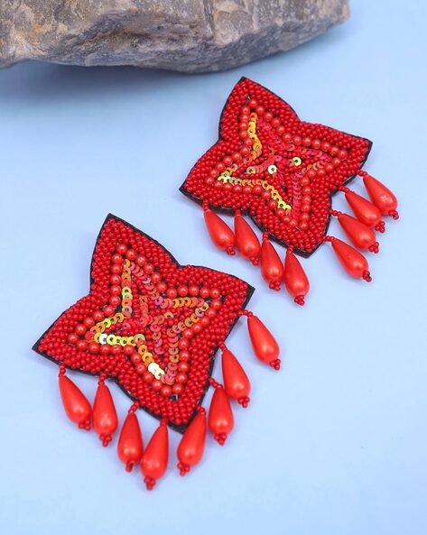 Red & Gold Sparkly Beaded Earrings - Fantasy Chic Accessories