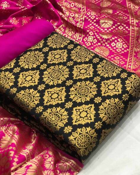 Zari Work Unstitched Dress Material with Dupatta Price in India