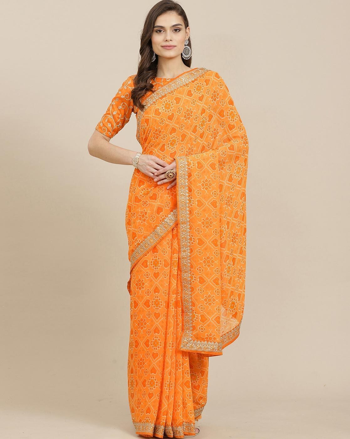 Buy Orange Sarees for Women by SATRANI Online