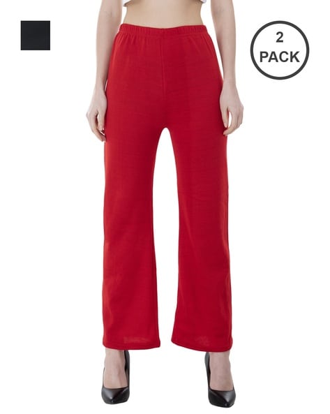 Buy Red & Black Trousers & Pants for Women by INDIWEAVES Online