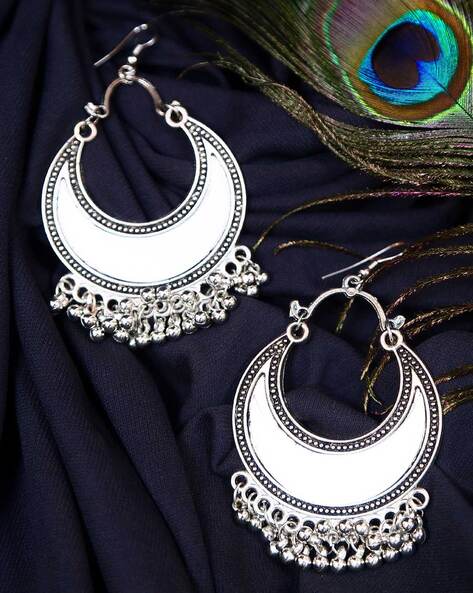 Yellow Chimes Mirror Work Detail Oxidised Jhumka Earrings Silver Online in  India, Buy at Best Price from Firstcry.com - 12882840