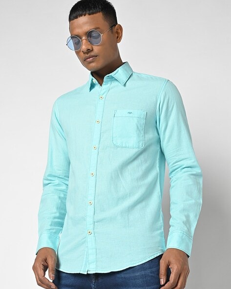 Buy Aqua Blue Shirts For Men By Mufti Online | Ajio.Com