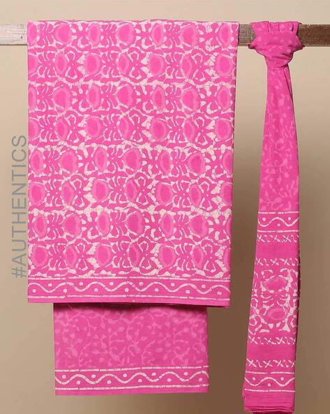 Bagru Handblock Print Cotton 3-piece Dress Material Price in India