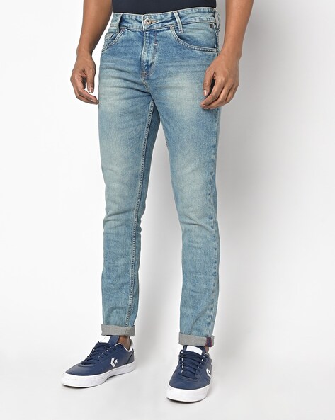 Heavily Washed Skinny Fit Ankle Length Jeans