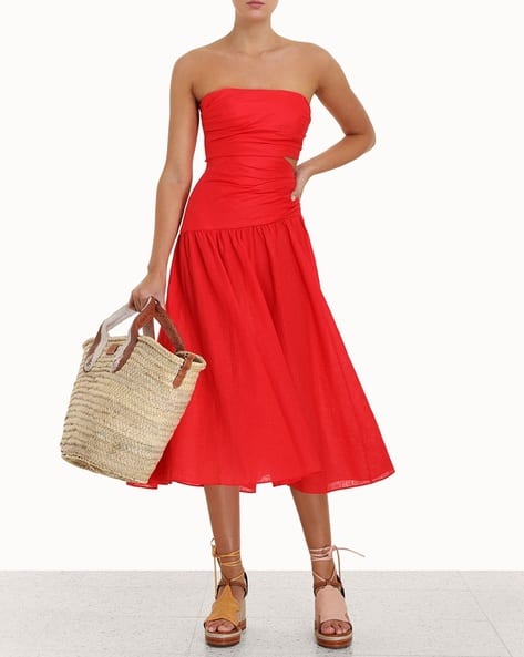 Lyre Linen Wrap Tie Side Midi Dress