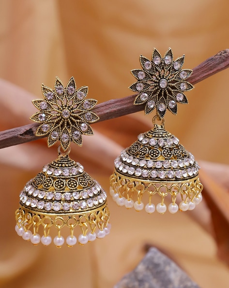 Buy New Design White Stone Jhumka Earrings Online Shopping