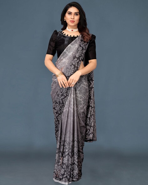 Buy Graceful Grey Cotton Blend Wedding Saree | Inddus.in.